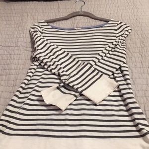J.Crew Gray Striped 3/4 Sleeve Tee with Blue